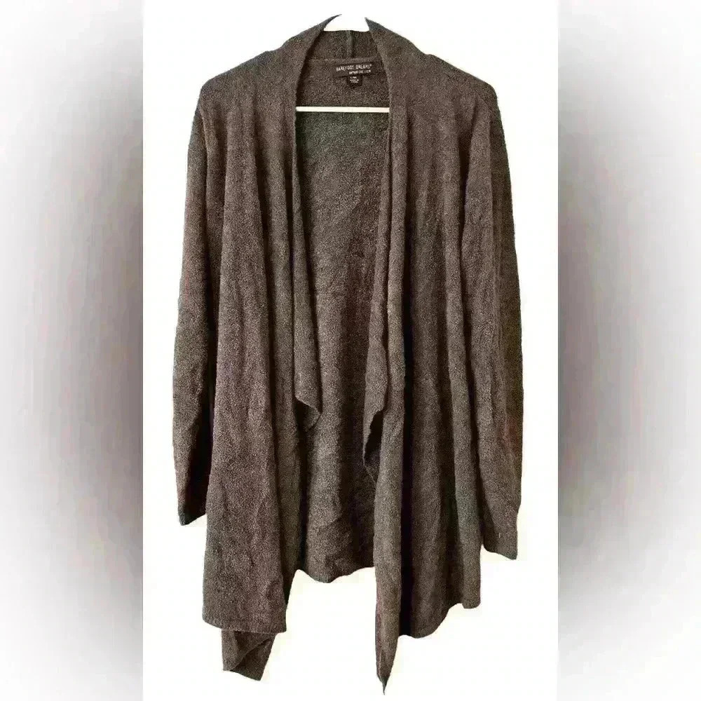 Barefoot Dreams Cardigan Sweater Womens L / XL Brown Open Front Bamboo Chic Lite